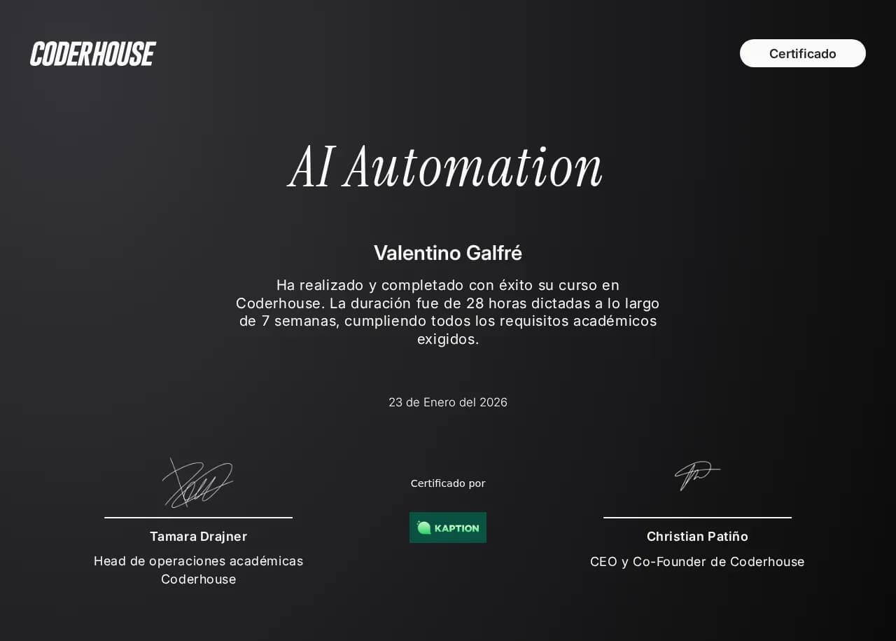 AI Automation certificate from Coderhouse